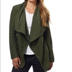 (BNCI) Blanc Noir Olive Green Tweed Waterfall Cardigan Sweater